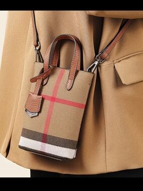 Affordable Fashion Finds Brown Plaid Mini Tote with Red Stripe